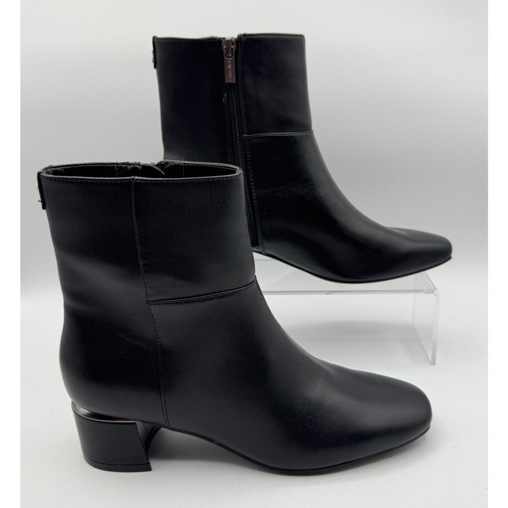 Calvin Klein Parry 2 Black Leather Ankle Boots Heel Block, Size 6M NIB